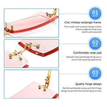 Dollger Rimless Rectangle Sunglasses for Women Fashion Frameless Square Glasses for Men Ultralight UV400 Eyewear Unisex Pink