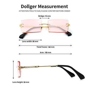 Dollger Rimless Rectangle Sunglasses for Women Fashion Frameless Square Glasses for Men Ultralight UV400 Eyewear Unisex Pink