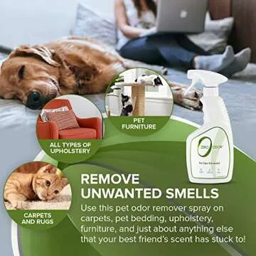 Zero Odor - Pet Odor Eliminator for Strong Odor, Eliminate Air & Surface Odors – Patented Molecular Technology Best For Carpet, Furniture, Beds Smell Great Again (Over 400 Sprays Per Bottle)