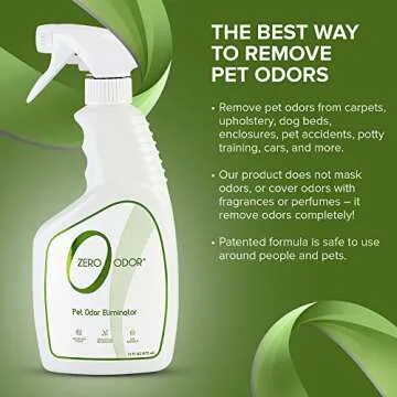 Zero Odor - Pet Odor Eliminator for Strong Odor, Eliminate Air & Surface Odors – Patented Molecular Technology Best For Carpet, Furniture, Beds Smell Great Again (Over 400 Sprays Per Bottle)