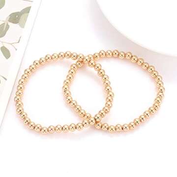 NVENF Gold Bead Bracelets Colorful Tile Bracelet Bangles for Women Stackable Brass Ball Beaded Stret...