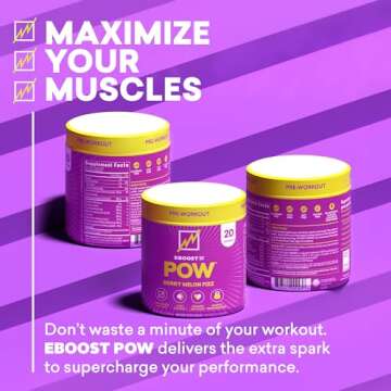 EBOOST POW Natural Pre Workout Powder - 20 Servings - Berry Melon Fizz - Pre Workout Supplement for Performance, Joint Mobility Support, Energy, Focus - Men & Women - Non-GMO, Gluten-Free, No Creatine