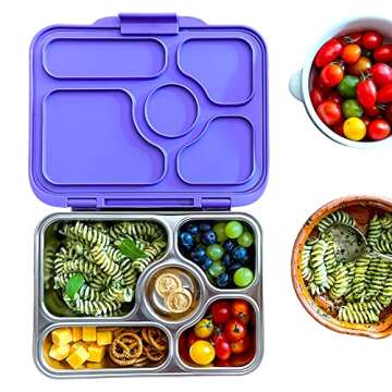 Yumbox® Presto Leakproof Stainless Steel Bento Box (Remy Purple), 4 compartments plus treat well, Lightweight, Premium Durable Materials, Silicone seal, Stainless Steel Tray, Easy open Latch