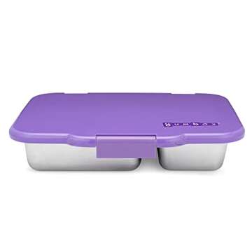 Yumbox® Presto Leakproof Stainless Steel Bento Box (Remy Purple), 4 compartments plus treat well, Lightweight, Premium Durable Materials, Silicone seal, Stainless Steel Tray, Easy open Latch