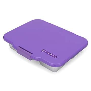 Yumbox® Presto Leakproof Stainless Steel Bento Box (Remy Purple), 4 compartments plus treat well, Lightweight, Premium Durable Materials, Silicone seal, Stainless Steel Tray, Easy open Latch