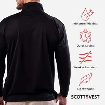 SCOTTeVEST Qzip Performance Pullover for Men - 3 Hidden Pockets - Moisture Wicking Quarter-Zip for Travel & More (Steel Blue, XX-Large)
