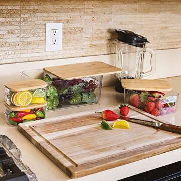 Sorbus Organizer Bins, with Eco-Friendly - Bamboo lids, Kitchen Pantry Organization Storage bins, for fridge, freezer, Food Storage, containers for organizing, Cabinet Organizers