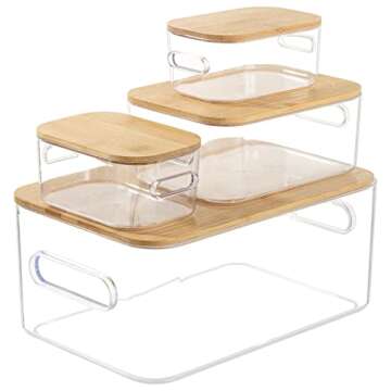 Sorbus Organizer Bins, with Eco-Friendly - Bamboo lids, Kitchen Pantry Organization Storage bins, for fridge, freezer, Food Storage, containers for organizing, Cabinet Organizers