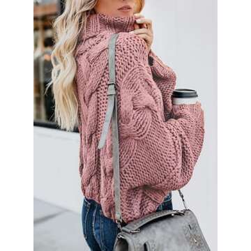 Dokotoo Womens Winter Fall Oversized Turtleneck High Neck Long Sleeve Cable Knit Chunky Sweaters Pul...