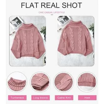 Dokotoo Womens Winter Fall Oversized Turtleneck High Neck Long Sleeve Cable Knit Chunky Sweaters Pullover Outerwear Pink L