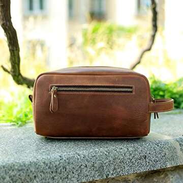 Toiletry Bag for Men or Women,Full Grain Leather Handcrafted Vintage Travel Dopp Kit,Leather Toiletr...