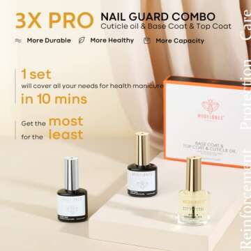 modelones 15 ml Gel Top Coat & Base with Cuticle Oil Set, 3 Pcs Gel Nail Polish Cuticle Protectors Kit No Wipe Base Gloss Top Coat & Nail Oil