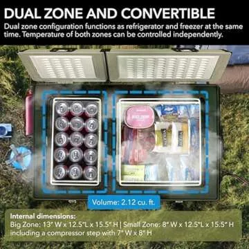 Whynter 62 Qt. Portable Refrigerator / Portable Freezer for Travel - Chest Freezer / Fridge for Car, Camping, RVs & More, -8°F to 50°F Temperature Range, AC 110V/ DC 12V, FM-62DZ, Gray