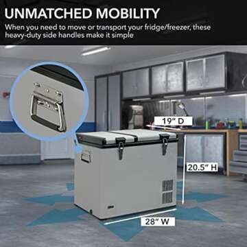 Whynter 62 Qt. Portable Refrigerator / Portable Freezer for Travel - Chest Freezer / Fridge for Car, Camping, RVs & More, -8°F to 50°F Temperature Range, AC 110V/ DC 12V, FM-62DZ, Gray