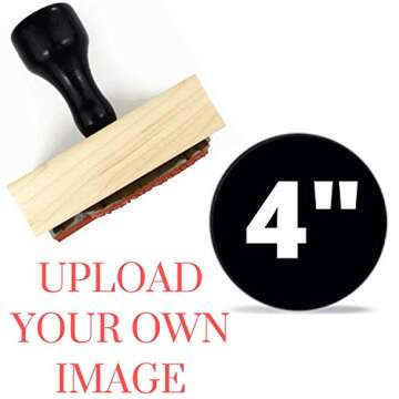 1" 2" 3" 4" Large Logo Stamp - Custom Stamp - Personalized Wood Handle Business Stamp Self-Inking Black Red Blue Black Ink - Custom Round Text Business Stamp Large 1 2 or 3 Inch Stamper (4")