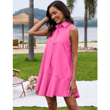 ZOCPEONY Stylish Sleeveless Shirt Dress with Pockets