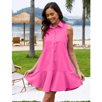 ZOCPEONY Stylish Sleeveless Shirt Dress with Pockets