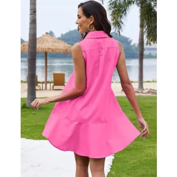 ZOCPEONY Stylish Sleeveless Shirt Dress with Pockets