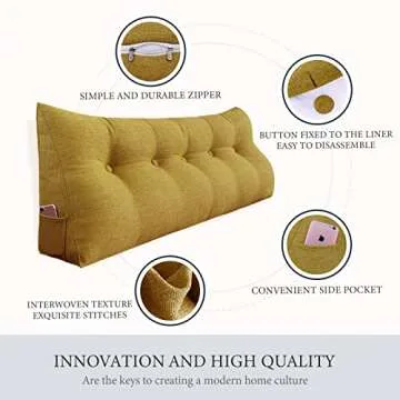 BNCKTRD Headboard Pillow Wedge King Size Large Bolster Pillow for Bed Triangle Reading Pillow Back Support Pillow for Sitting Up in Bed XXL Couch Daybed Bed Rest Backrest Cushion Linen Yellow