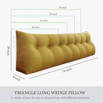 BNCKTRD Headboard Pillow Wedge King Size Large Bolster Pillow for Bed Triangle Reading Pillow Back Support Pillow for Sitting Up in Bed XXL Couch Daybed Bed Rest Backrest Cushion Linen Yellow