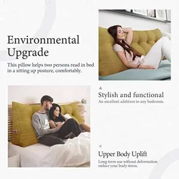 BNCKTRD Headboard Pillow Wedge King Size Large Bolster Pillow for Bed Triangle Reading Pillow Back Support Pillow for Sitting Up in Bed XXL Couch Daybed Bed Rest Backrest Cushion Linen Yellow