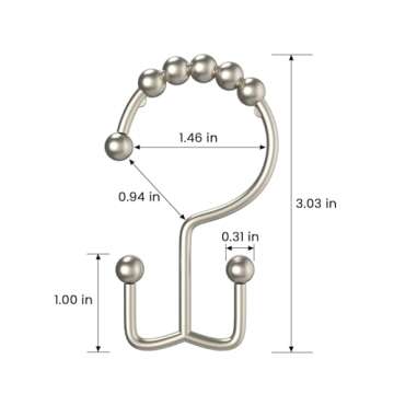 BATHDESIGN Shower Curtain Hooks Rings, Rust Proof Stainless Steel Shower Curtain Hooks Double Sided ...