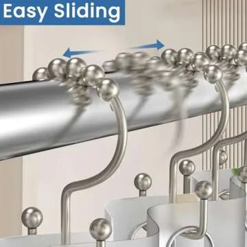 BATHDESIGN Shower Curtain Hooks Rings, Rust Proof Stainless Steel Shower Curtain Hooks Double Sided for Bathroom Shower Rods Curtains, Set of 12, Matte Nickel