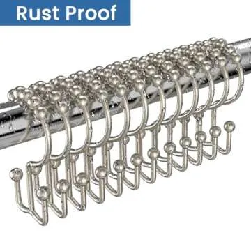 BATHDESIGN Shower Curtain Hooks Rings, Rust Proof Stainless Steel Shower Curtain Hooks Double Sided for Bathroom Shower Rods Curtains, Set of 12, Matte Nickel