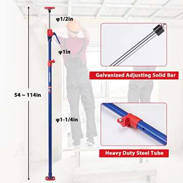 WORKPRO Cabinet Jack Support Pole, 54-114 Inches Steel Telescopic Quick Support Rod Adjustable 3rd H...