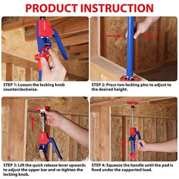 WORKPRO Cabinet Jack Support Pole, 54-114 Inches Steel Telescopic Quick Support Rod Adjustable 3rd Hand Support System with 154 lbs Capacity for Cabinet Jack, Drywall Jack& Cargo Bars, 2-Pack
