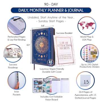 Self Care Journal - 5 Minute Mental Health & Manifestation Journal | 90-Day Undated Daily Planner fo...