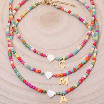 Wellike Initial Necklaces for Women Colorful Beaded Choker Necklace Stainless Steel 18K Gold Plated Y2K Aesthetic Gold Letter Necklace Handmade Boho Summer Necklace Jewelry Gift (W)