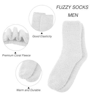 OVOV 3 Pairs White Fuzzy Socks Men Fluffy Socks Winter Warm Cozy Slipper Socks for Men Soft Comfy Fleece Sleep Socks