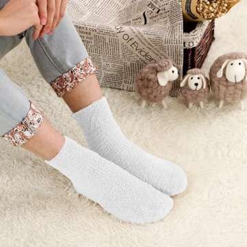 OVOV 3 Pairs White Fuzzy Socks Men Fluffy Socks Winter Warm Cozy Slipper Socks for Men Soft Comfy Fleece Sleep Socks