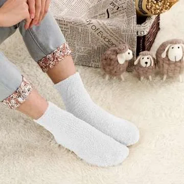 OVOV 3 Pairs White Fuzzy Socks Men Fluffy Socks Winter Warm Cozy Slipper Socks for Men Soft Comfy Fleece Sleep Socks