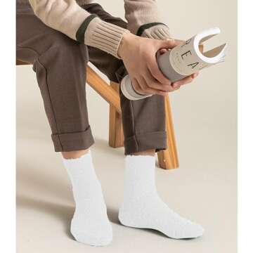 OVOV 3 Pairs White Fuzzy Socks Men Fluffy Socks Winter Warm Cozy Slipper Socks for Men Soft Comfy Fleece Sleep Socks
