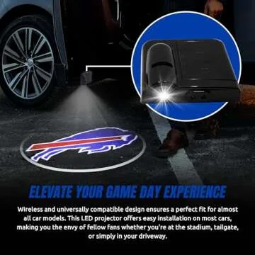 Sporticulture NFL American Football Buffalo Bills - Led Car Door Light - Wireless Led Projector with One Team Logo Slide - Compatible for Most Car Models - Battery-Operated, 2.5” x 2.5”