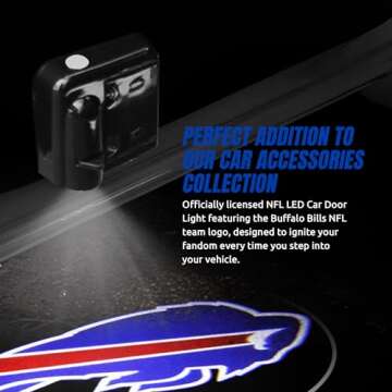 Sporticulture NFL American Football Buffalo Bills - Led Car Door Light - Wireless Led Projector with One Team Logo Slide - Compatible for Most Car Models - Battery-Operated, 2.5” x 2.5”