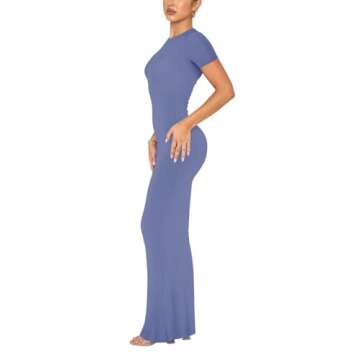 REORIA Women's Summer Sexy Casual Lounge Long Dress Elegant Wedding Guest Short Sleeve Crew Neck Bod...