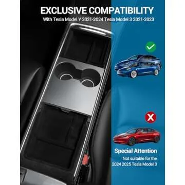 Motrobe 2PCS Tesla Model Y Model 3 Center Console Organizer Tray Armrest Storage Box Hidden Drawer for 2021-2025 Model Y & 2021-2023 Model 3 [Not Compatible with 2024 Model 3 Highland]