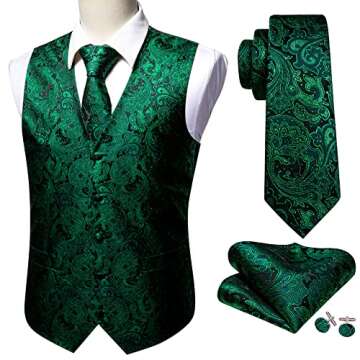 Barry.Wang Formal Men Vest Paisley Jacquard Silk Tie Suit Waistcoat Set Wedding 5PCS