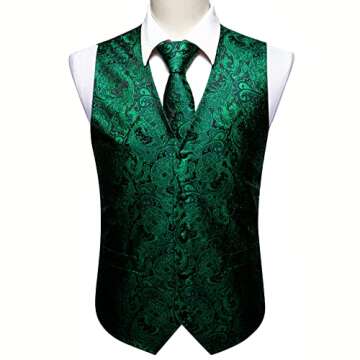 Barry.Wang Formal Men Vest Paisley Jacquard Silk Tie Suit Waistcoat Set Wedding 5PCS