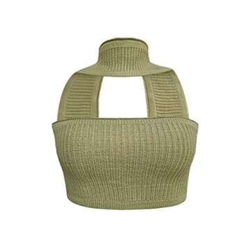 Knitted Bandage Halter Tops Women Backless Sexy Solid Crop Tanks Top Y2K 2022 Summer Fashion Cami Party Clubwear (Green, Small)
