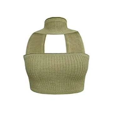 Knitted Bandage Halter Tops Women Backless Sexy Solid Crop Tanks Top Y2K 2022 Summer Fashion Cami Party Clubwear (Green, Small)