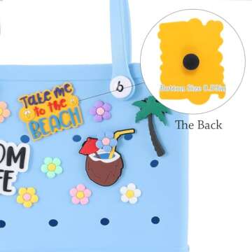 DSLONG Charms Accessories For Bogg Bag, Insert Accessory Decoration For Beach Tote Rubber Bags Handbag Women Girls Compatible 14-16mm, Momlife Decorative Flower Key Holder Cute (Summer Beach)