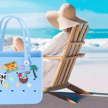 DSLONG Charms Accessories For Bogg Bag, Insert Accessory Decoration For Beach Tote Rubber Bags Handbag Women Girls Compatible 14-16mm, Momlife Decorative Flower Key Holder Cute (Summer Beach)