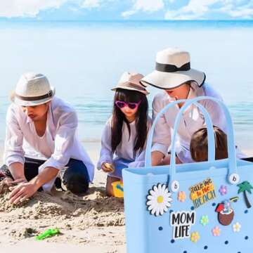 DSLONG Charms Accessories For Bogg Bag, Insert Accessory Decoration For Beach Tote Rubber Bags Handbag Women Girls Compatible 14-16mm, Momlife Decorative Flower Key Holder Cute (Summer Beach)