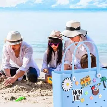 DSLONG Charms Accessories For Bogg Bag, Insert Accessory Decoration For Beach Tote Rubber Bags Handbag Women Girls Compatible 14-16mm, Momlife Decorative Flower Key Holder Cute (Summer Beach)