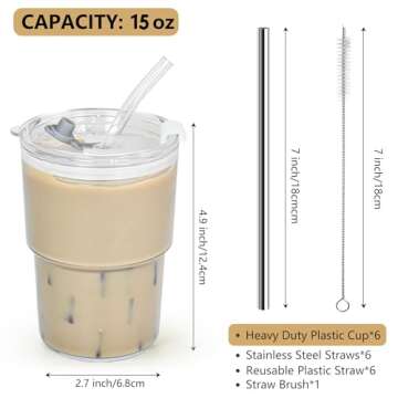 Icesip 15 oz Reusable Iced Coffee Cups Set of 6