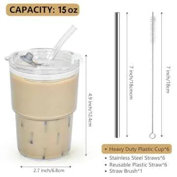 Icesip 15 oz Reusable Iced Coffee Cups Set of 6